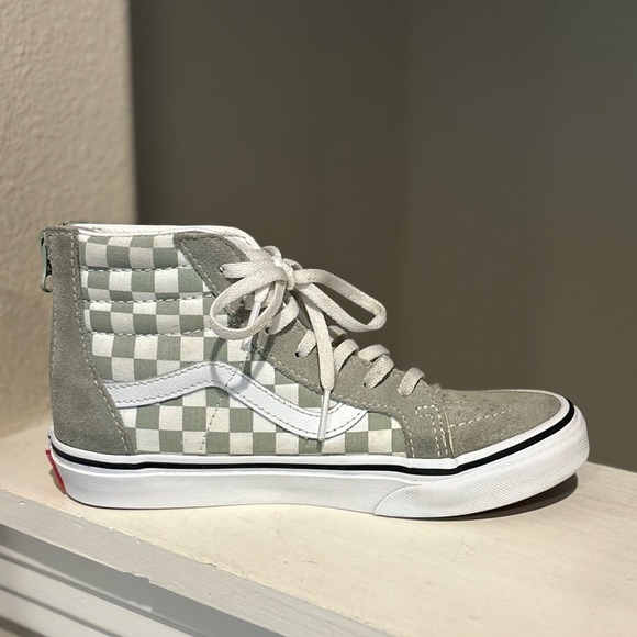 Vans Canvas High Top Checkerboard Skate Shoes Green White Zipper Youth Sz 3Y - Picture 3 of 9